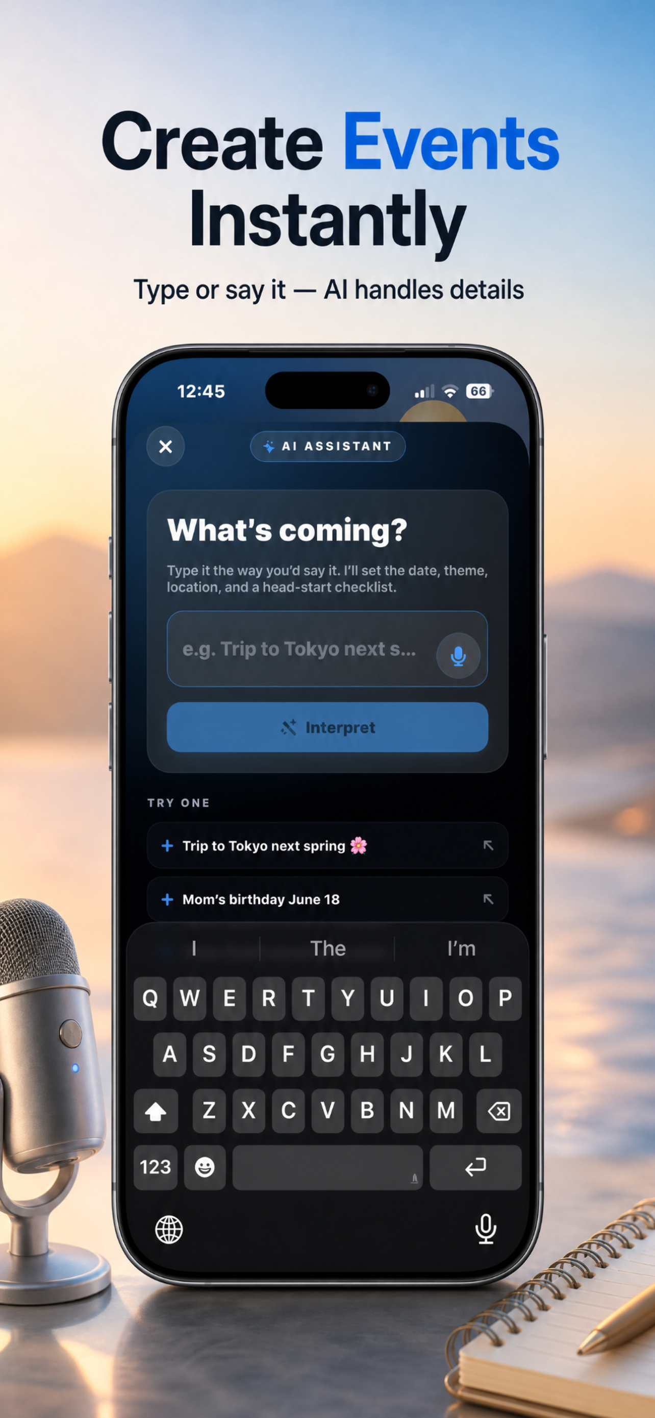 TMRW AI Assistant — create events instantly