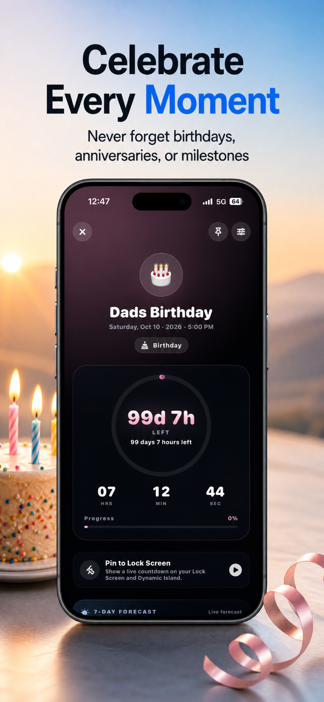 TMRW — birthday countdown with progress ring
