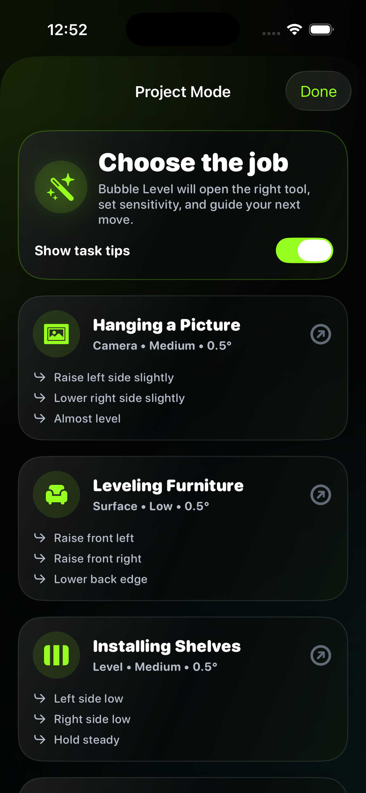 Bubble Level AI — project mode selection